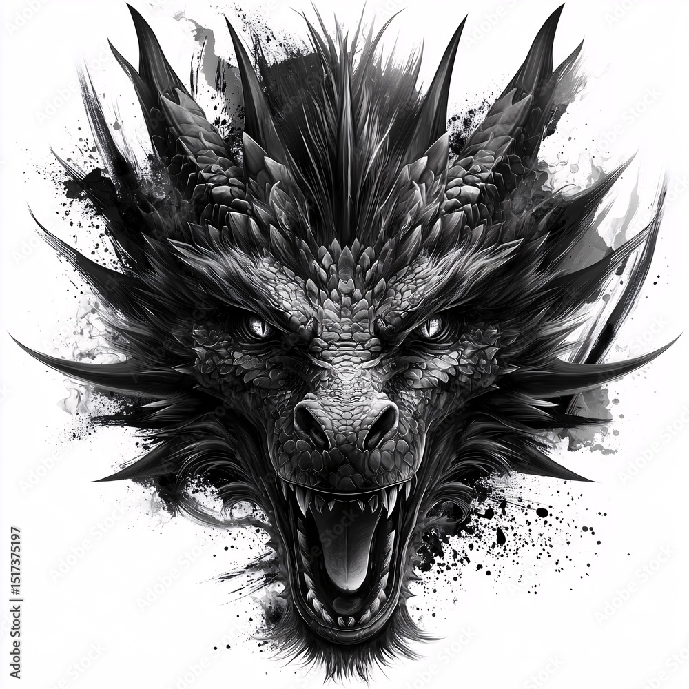 custom made wallpaper toronto digitalBlack and white drawing of Dragon head