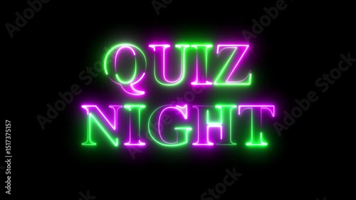 Quiz night text icon animation neon glowing blue and pink color text letter banner poster signboard template font lettering effect sign symbol on black background