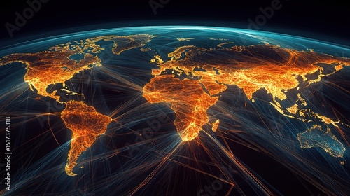 A digital map of the world highlighting global air freight routes.