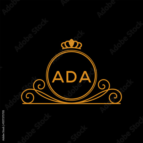 ADA Luxury Monogram Logo Design with Crown and Swirl Ornament. ADA Royal Elegant Initial Emblem.
