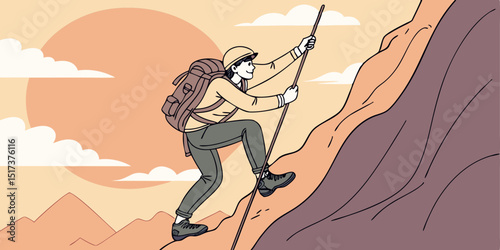 Mountain Climbing Vector Illustration – Adventure, Hiking, and Outdoor Expedition Art