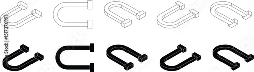 Magnet Isometric Vector Silhouettes