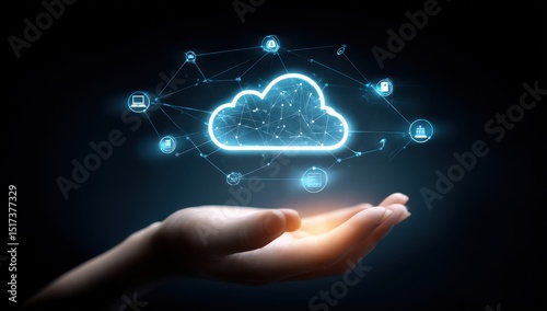 Wallpaper Mural Hand holding a glowing cloud network graphic Torontodigital.ca