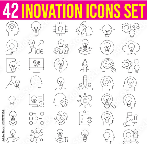 Innovation Icons Set With Editable Stroke, Creativity, Solutions, Creative Process, Imagination, Light Bulb, New Ideas, Pixel Perfect.