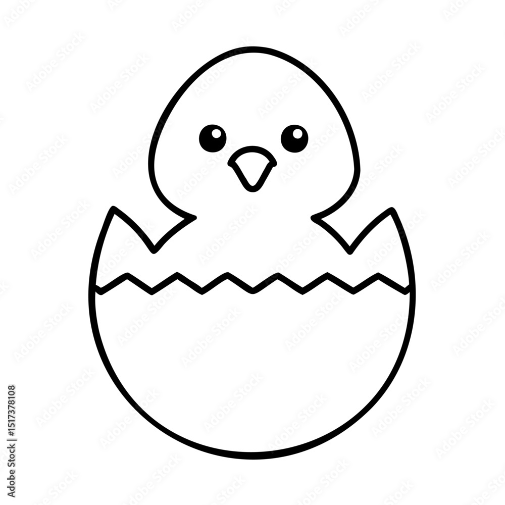 Obraz premium Cute cartoon illustration of an adorable chick hatching from an eggshell outline