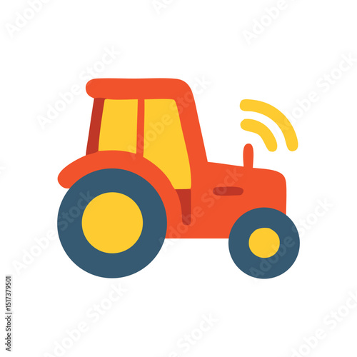 Stylized vector illustration of a red and yellow tractor on a white background