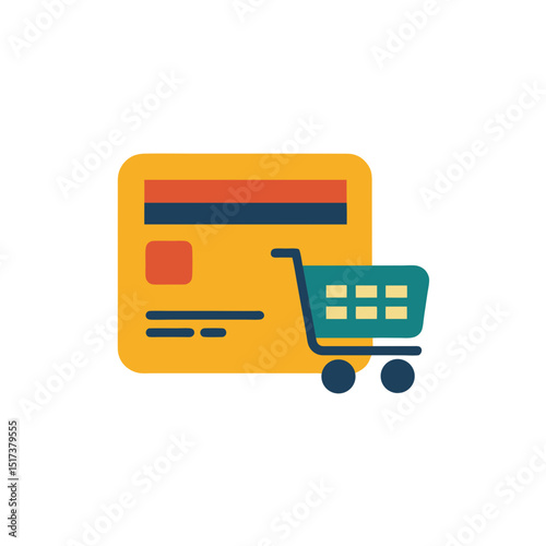 credit card with shopping cart and barcode icon 