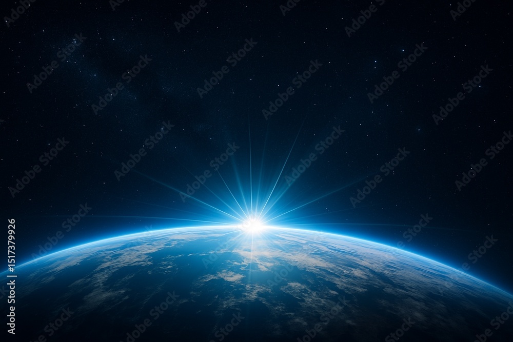 Fototapeta premium 宇宙空間に浮かぶ地球の夜明け