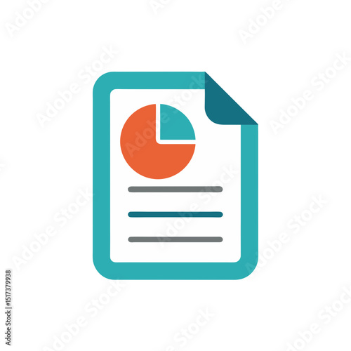 document with pie chart icon in flat report desig
