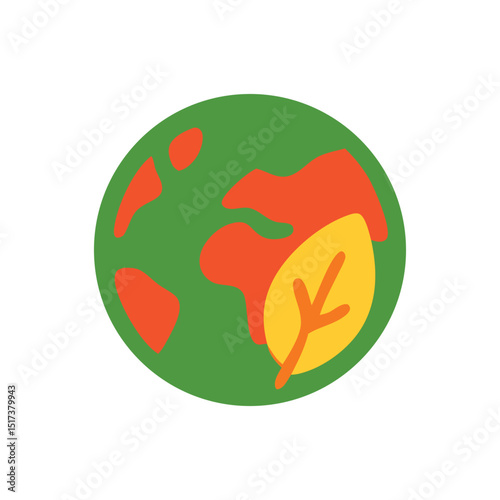 Stylized earth icon with a leaf representing environmental sustainability and ecology
