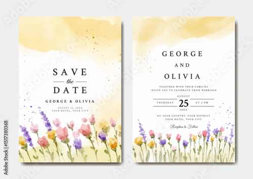 Watercolor wedding invitation with beautiful florals