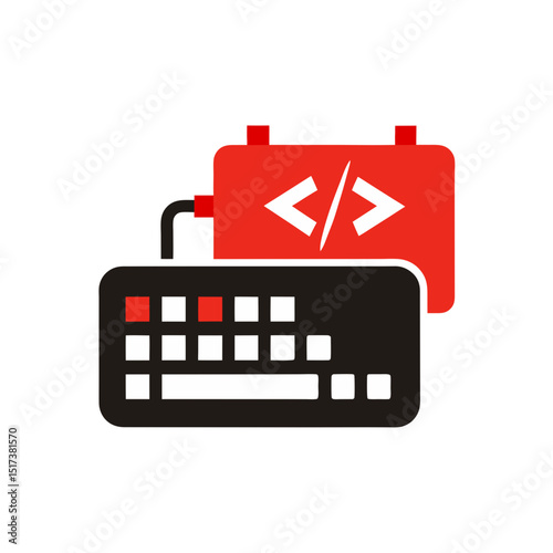 keyboard with coding brackets icon symbolizing 
