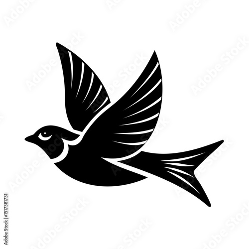 Wallpaper Mural Simple elegant black and white silhouette of a flying bird with wings open Torontodigital.ca