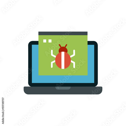 laptop with code and bug icon representing softwar