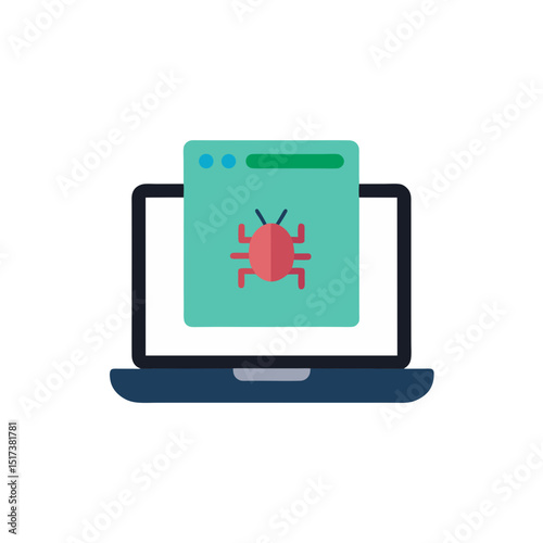 laptop with coding brackets and bug icon represent 