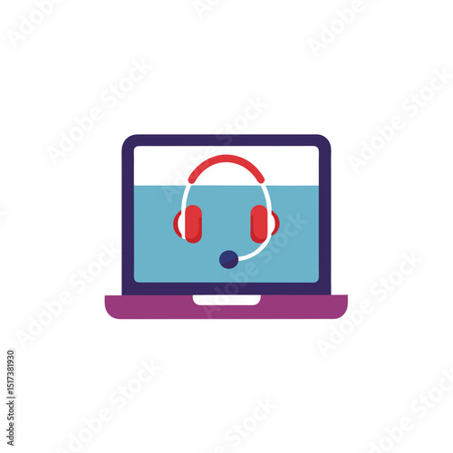 laptop with headset icon representing remote tech .svg