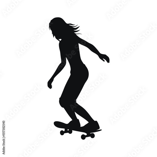 Silhouette of a skateboard player jumping woman vector sport illustration of a dancer's body in action