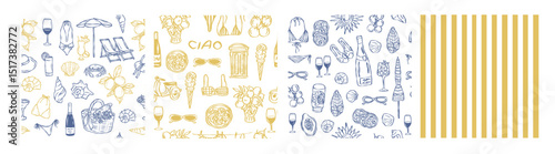 Hand drawn summerv vacation seamless pattern set