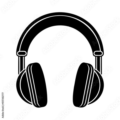 Bold black silhouette of over-ear headphones ideal for music listening and audio entertainment
