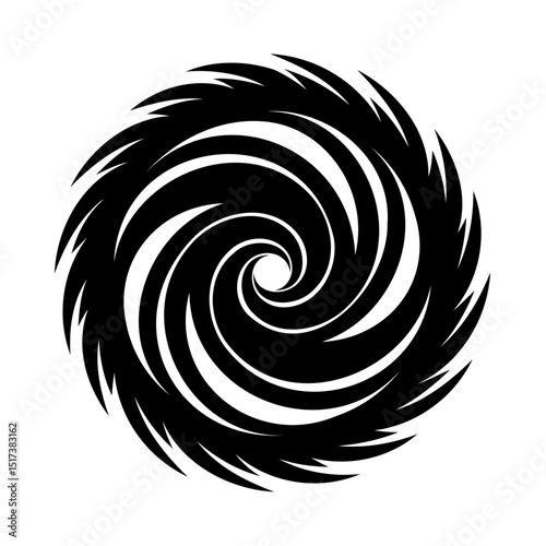 Abstract spiral design with sharp edges in black and white vector illustration