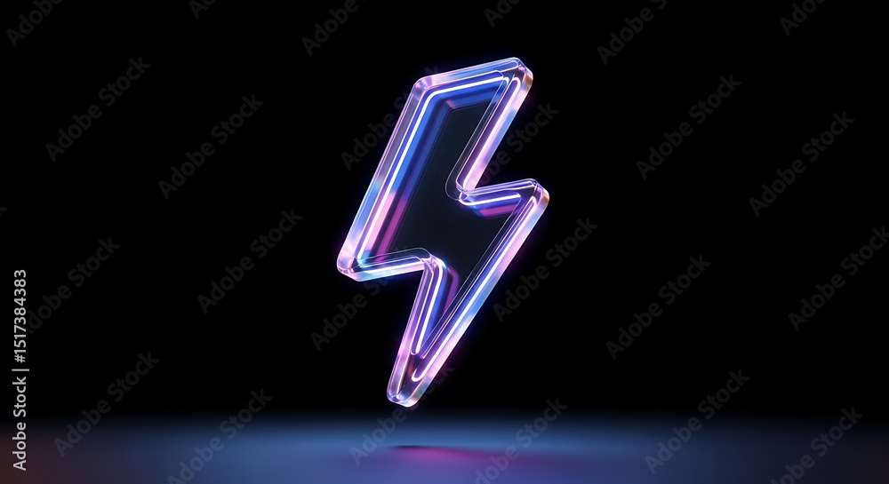 Illuminated Glass Lightning Bolt with Neon Edges and Shadow Effect Illuminated Glass Lightning Bolt with Neon Edges and Shadow Effect