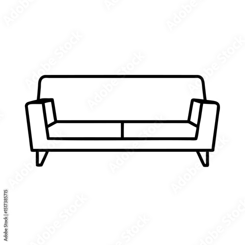 Simple black and white minimalist sofa icon illustrating modern furniture and interior design