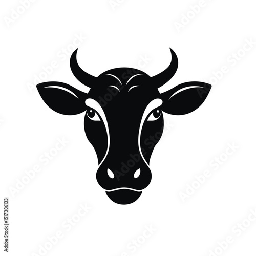 Cute Cartoon Vector Portrait of a Horned Cow Isolated on White
