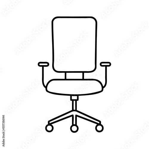 Simple black and white line art illustration of an office desk chair isolated