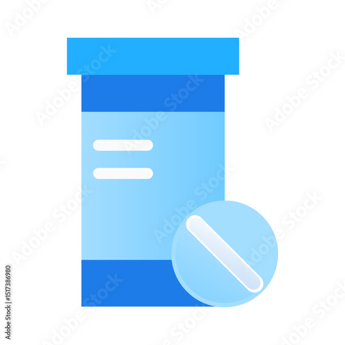 Medicine bottle and pill icon flat design illustration for healthcare website or app