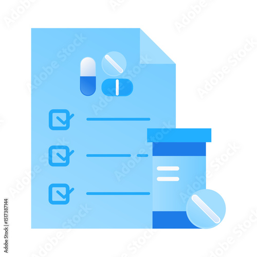 Medication checklist and pill bottle illustration for healthcare and pharmacy applications