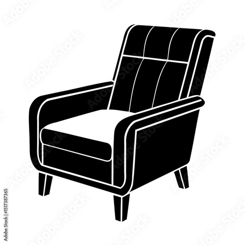 Black and white vector illustration of a comfortable modern armchair isolated on white