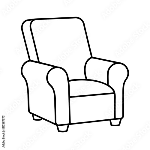Simple line drawing of a comfortable armchair isolated on a white background