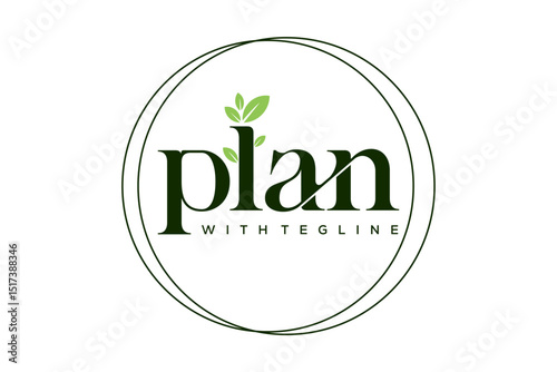 Word plant Modern alphabet font with circle and leaf. Typography vector graphic design