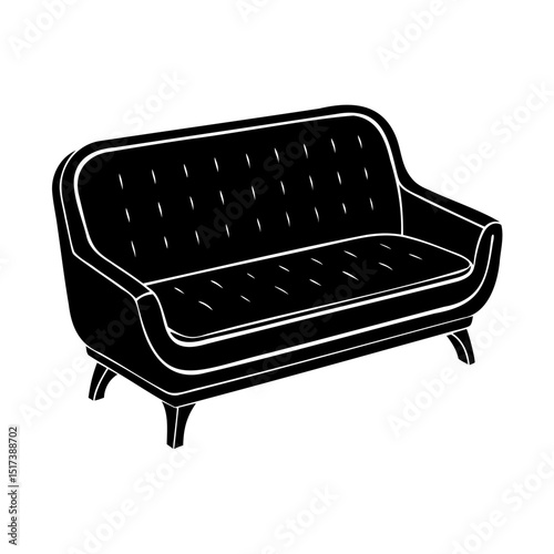 Vector illustration of a stylish black and white sofa isolated on a clean white background.