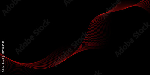 Abstract background with lines. Vector background with waves. Background for music album, poster, card, advertisement. Element for design isolated on black. Red and black. Valentine's Day