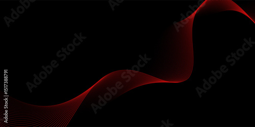 Abstract background with lines. Vector background with waves. Background for music album, poster, card, advertisement. Element for design isolated on black. Red and black. Valentine's Day