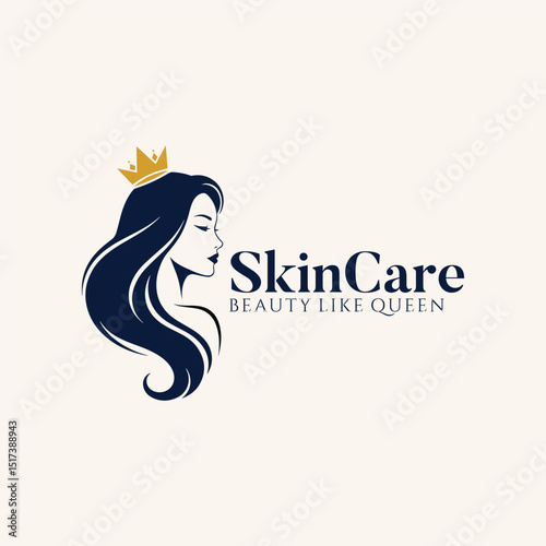 Skincare Beauty Logo with Queen Silhouette and Crown