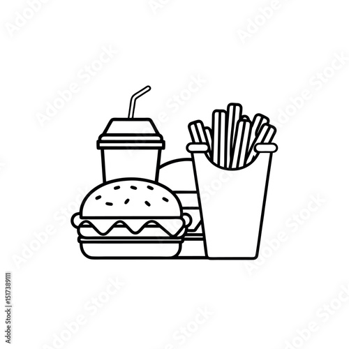 Burger with Drink Silhouette Snack Meal Clipart Design