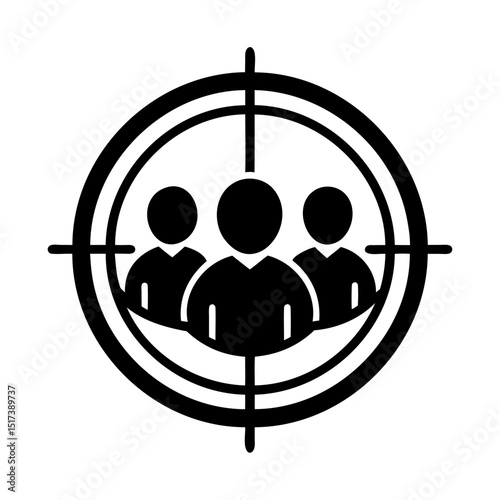 Target audience concept illustrating focus on people group within a crosshair icon for marketing
