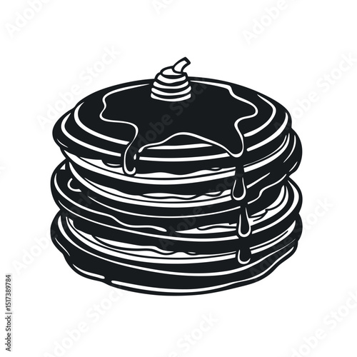 Delicious sweet breakfast pancakes with butter and syrup on a white plate