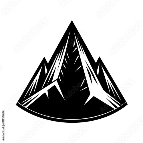 Minimalist vector illustration of majestic mountain range silhouette in bold black and white