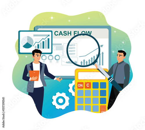 Professional entrepreneurs analyze online cash flow reports.
