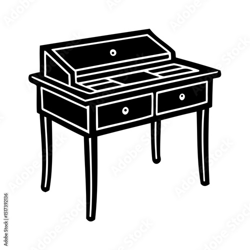 Elegant vintage desk vector illustration in black and white suitable for various design concepts
