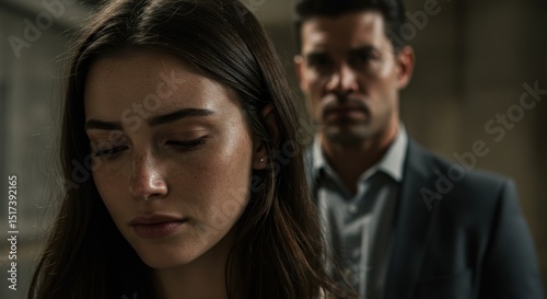 Emotional Woman with Man in Tense Relationship Conflict