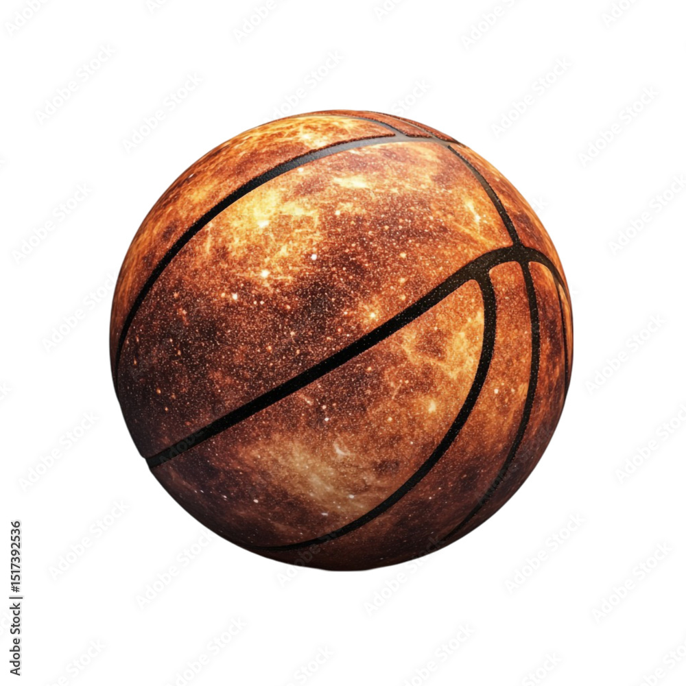 Fototapeta premium A basketball designed with a fiery planet texture showing orange and brown hues