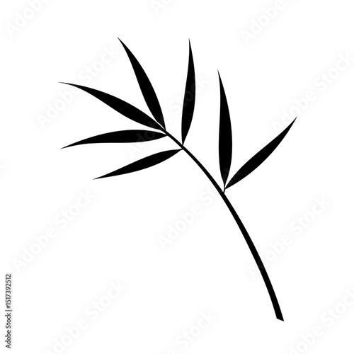 Silhouette of a bamboo leaf in black and white design on a clean white background