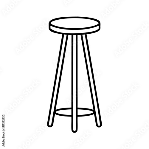Simple line art illustration of a modern bar stool on white background