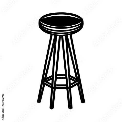 Black and white illustration of a tall bar stool design with a simple artistic style.