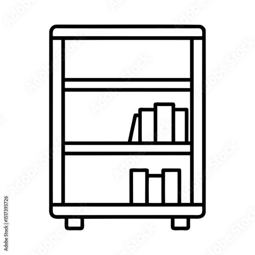 Simple vector illustration of a bookshelf with books on the shelves in black outline style