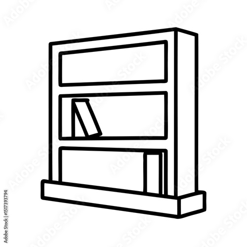 Black and white outlined bookshelf vector illustration for education and academic design